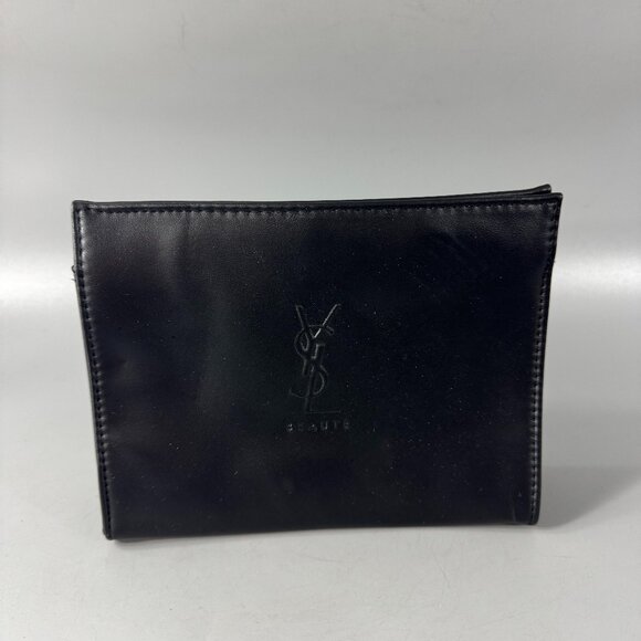 NWOT Yves Saint Laurent YSL Cosmetic Black Large Snap Pouch Makeup Bag - Picture 1 of 14